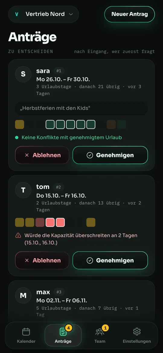 maXXteam App: Genehmigen